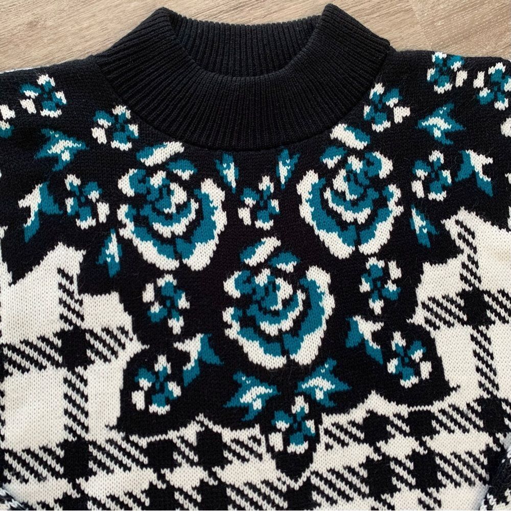 Vintage 80s Plaid Floral Sweater Size Large - Picture 2 of 6